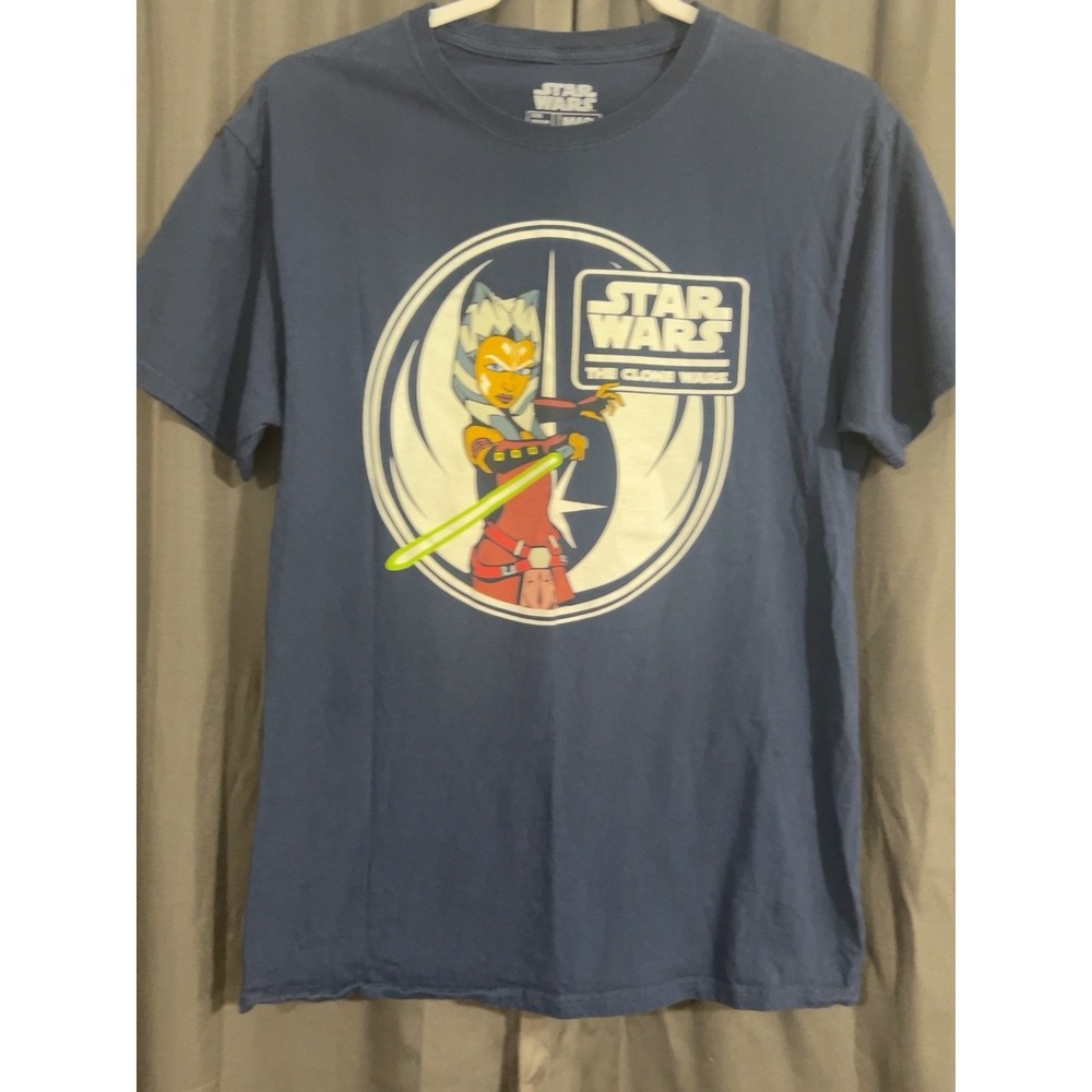 Star Wars Clone Wars Mens M Blue Ahsoka Tano Graphic T Shirt Mad Engine